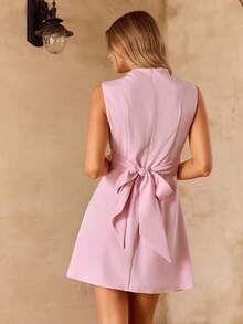 Enchnt 夏季无袖高端修身露背系带A字连衣裙 - 淺粉色 - 查看 4