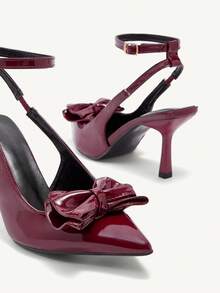 CUCCOO CHICEST Chaussures à talons hauts élégantes à bout pointu pour femmes, avec un design de nœud enroulé sur la cheville. Talons romantiques et doux de couleur bordeaux pour les rendez-vous, le thé de l'après-midi, le travail - Rouge foncé - Voir 6