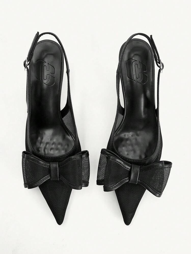 CUCCOO CHICEST Women Shoes Summer And Summer New Bow Decoration Pointed Toe Stiletto 6.5cm Women's High Heel Shoes Elegant Mesh Splicing Black Commuter Dating Versatile Women's High Heel Sandals Summer Shoes Wedding Shoes Bride Shoes