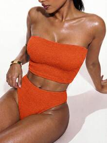 Swim Basics Women's Solid Color Bikini Set For Beach Vacation - Orange - View 4