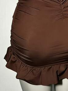 NostaNoir Women's Short Backless Pleated Brown Camisole Dress - Rust Brown - View 3