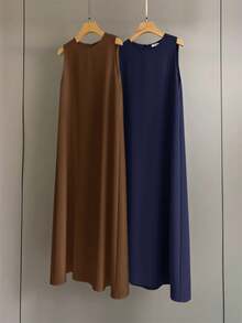 Al Najma Women's Solid Color Round Neck Casual Party Arabic Style Dress - Multicolor - View 3