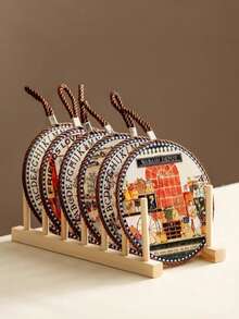 Juego de salvamanteles de cerámica inglesa vintage con diseño de libro ilustrado, resistente al calor, posavasos redondos para mesa, mantel individual, decoración del hogar y cocina, pintados a mano, antideslizantes y fáciles de limpiar - Multicolor - Ver 3