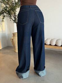 Dayanna Comas 女士经典蓝色直筒裤，秋冬约会时尚之选 - 寶藍色 - 查看 2