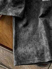 Manfinity Joysei Áo thun nam tay ngắn in chữ "Spain, Barcelona", chất liệu vải mài, thích hợp mặc hàng ngày, kiểu dáng tối giản. - màu đen - Xem 3