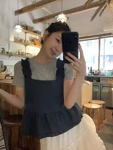 DAZY 女士格子叠层系带吊带背心 - 藍色 - 查看 7