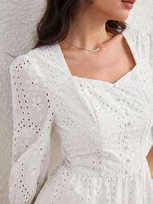 Modelyn Đầm dài tay cánh hoa thêu dành cho nữ, thanh lịch lãng mạn, màu vàng nhạt, thích hợp cho mùa xuân/hè. - trắng - Xem 6