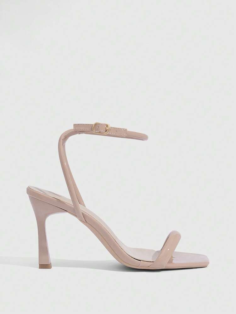 CUCCOO SZL Women Shoes Spring And Summer New Apricot Mirror Ankle Strap Women's High Heel Sandals Stylish Simple Comfortable Versatile Sexy Party Banquet Women's Sandals