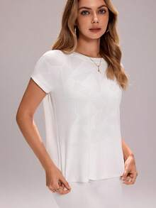 Sovereign Charm 女士几何印花圆领插肩短袖运动T恤 白色女式上衣 女士白色上衣 女士优雅时尚女式上衣 夏季女式衬衫 夏季女式上衣 女士跑步上衣 女士衬衫 女士印花白色上衣 女士正装 - 白色 - 查看 6