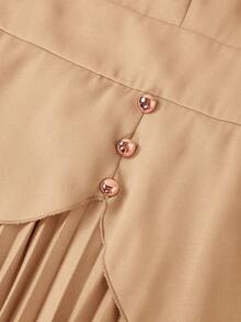 Ellevyn Plus Size Solid Color Asymmetrical Design Metal Buckle Decor Elegant Office Lady Pleated Dress - Camel - View 8