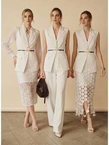 Anewsta Urban Retro Style Sleeveless Lapel Metal Button Decor Vest, White Women's Suit Jacket With Belt White Suits For Woman - White - View 1