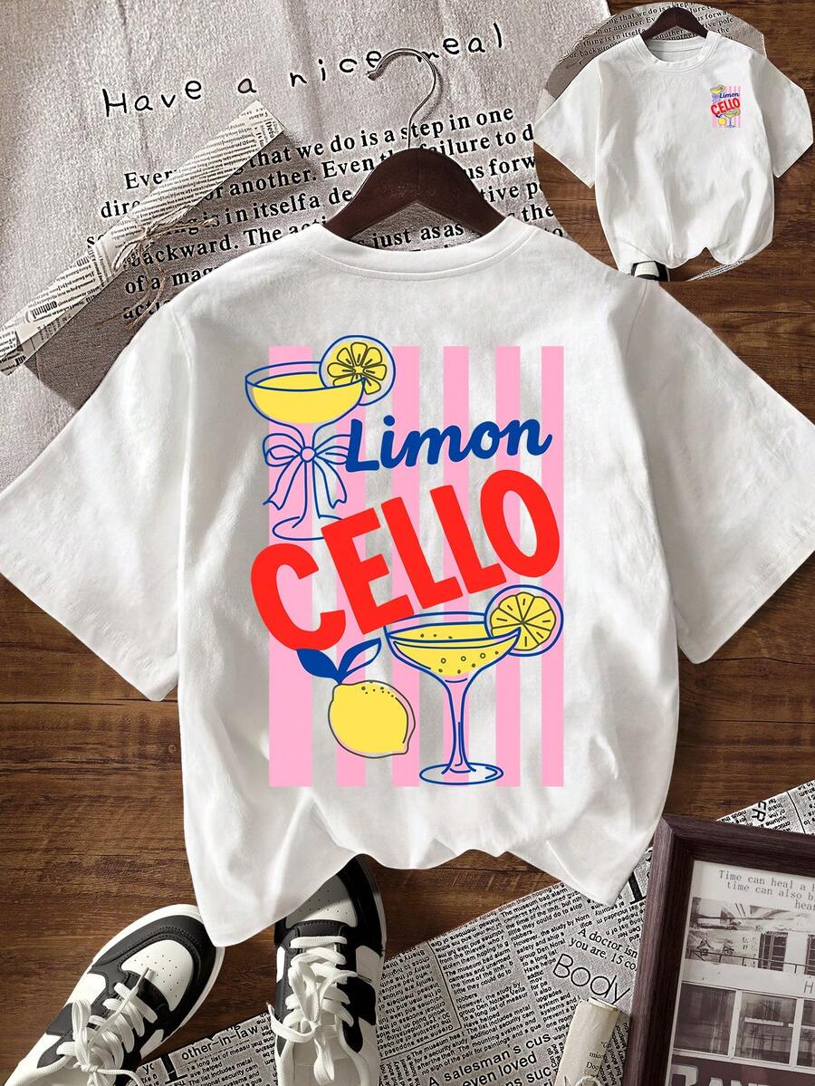 EMERY ROSE Camiseta de manga corta con cuello redondo, estampado de letras, de uso casual y versátil para uso diario - Blanco - Ver 1