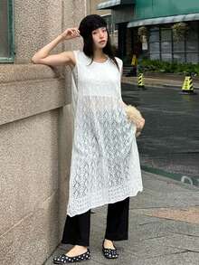 DAZY Women's Solid Color Backless Sleeveless Hollow-Out Knit Top Summer - White - View 6