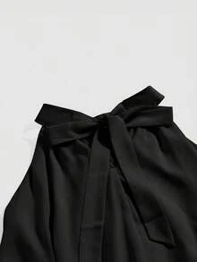 ROMWE Neck Tie Ruffled Flowy Apricot Chiffon Blouse For Women - Black - View 3