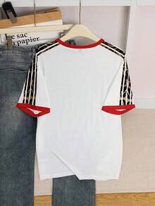 Betty Boop x SHEIN 女士圆领条纹夏季时尚印花休闲T恤 - 白色 - 查看 2