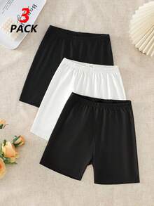 SHEIN 3件套女童百搭日常穿着弹力百搭黑白短裤打底裤套装 - 黑與白 - 查看 4