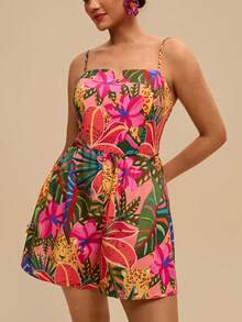 Travachic Plus Size Tropical Print Jumpsuit For Summer Vacation,Summer,Summer Outfits For Women,Summer Clothes, Beach Outfits For Woman Tropical Dress Hawaiian Dress Curve Tropical Dress Curve Hawaiian Dress Sundress - Burnt Orange - View 6