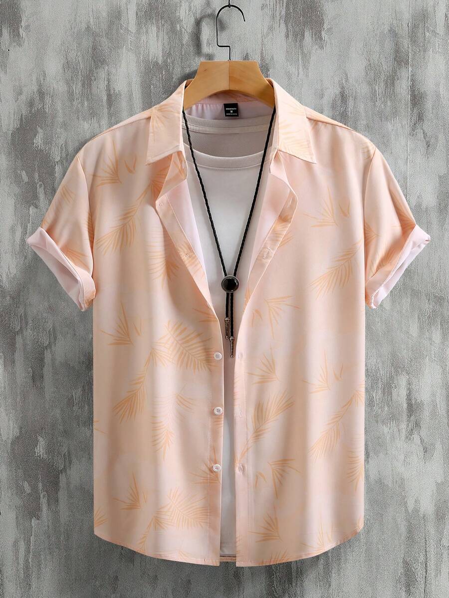 Manfinity RSRT Men's All-Over Print Single-Breasted Casual Versatile Daily Wear Short Sleeve Shirt - Orange - View 1