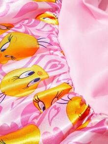 LOONEY TUNES X SHEIN 升级版双层女士粉色护发帽，宽弹力缎面卡通印花睡眠帽，柔软舒适，适合日常居家、睡眠，可爱卡通崔弟图案 - 彩色 - 查看 8