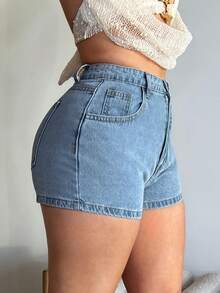 Dayanna Comas Quần short denim dạo phố thường ngày chữ A mùa hè cho nữ, gợi cảm và sang trọng - Rửa nhẹ - Xem 4