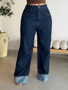 Dayanna Comas 女士经典蓝色直筒裤，秋冬约会时尚之选 - 寶藍色 - 查看 5