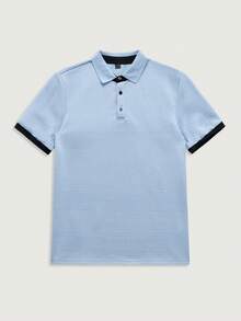 Courvante Men's Casual Contrast Trim Short Sleeve Polo Shirt, Summer Old Money,Light Blue Top Men Short Sleeve Polo Men Manfinity Homme Mens Summer Polo Polo Shirts For Men Collar Mens Casual Commute Polo Shirt Old Money,Daily Leisure, Weekend Trips, Outdoor Activities, Travel Expeditions, Relaxed Work Environments Or Semi-Formal Occasions,Boyfriend/Husband Gift, Anniversary Gift - Blue - View 3