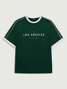 Courvante 男士字母圖案拼接邊T恤 - 綠色 - 查看 3