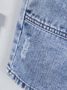 2026 Summer New Arrival Tween Boys Loose Fit Denim Shorts, Casual Vintage Straight Leg Mid-Waist Comfortable Shorts For Outdoor, School, Party, Holiday Wear - Medium Wash - View 6