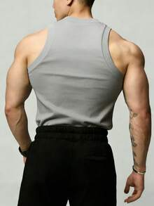 GymBeat 男士纯色圆领休闲百搭日常运动背心，适合健身穿着 - 淺灰色 - 查看 2