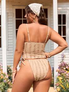 Swim Mod New Summer Beach Vacation, Comfortable Textured Fabric, Countryside Romantic Vacation Plus Size Women 2 Pieces Set, Plus Size Halter Bikini - White - View 2