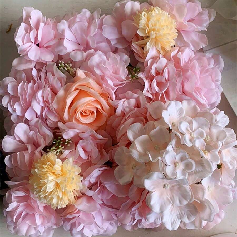 1件/2件装人造花墙,人造玫瑰墙背景丝绸玫瑰板,适用于花墙装饰、派对婚礼、新娘和婴儿送礼会、摄影装饰、家居装饰人造植物 - 粉色 - 查看 1