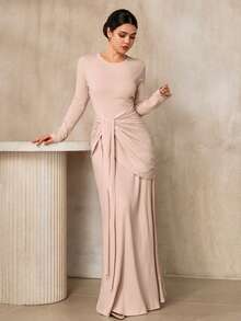 Graceveil Vestido elegante y minimalista de unicolor con volantes y lazo para mujer, vestidos de otoño para damas, vestido formal para ocasiones especiales, vestidos elegantes y clásicos para mujeres, vestido de gala para ocasiones especiales y recepciones - Beis - Ver 1