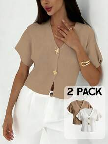 Aloruh 两件套女士薄款开衫套装，浪漫优雅时尚 - 彩色 - 查看 1