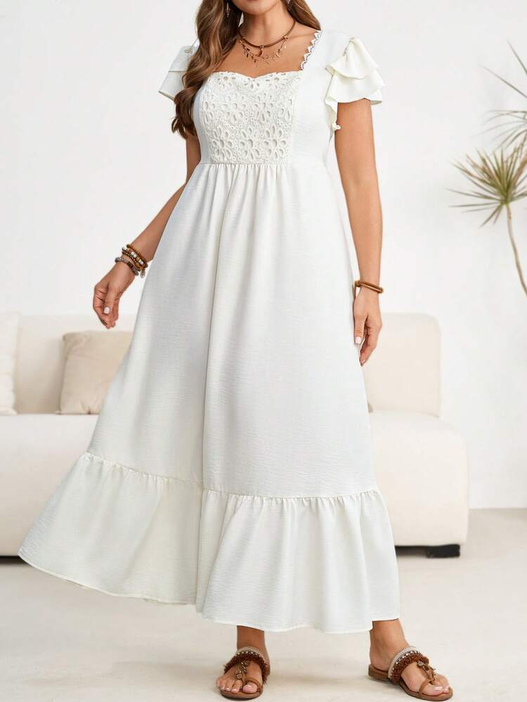 Plus Size Casual Solid Color Ruffle Hem Dress