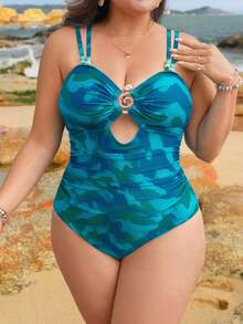 Swim Vcay Plus Size Women Camouflage Print One-Piece Swimsuit - Multicolor - View 6