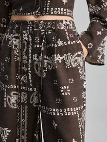 Ontre 女士复古抽绳直筒宽松休闲裤 - 棕色 - 查看 4