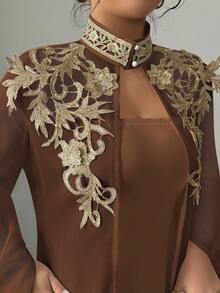 Rafferiza Women's Dignified, Elegant And Graceful Applique Decorated Robe And Dress Set - Coffee Brown - View 5