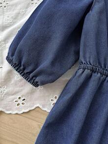 Đầm sơ mi cổ bẻ bằng vải denim xanh dành cho bé gái tuổi teen - Rửa tối - Xem 6
