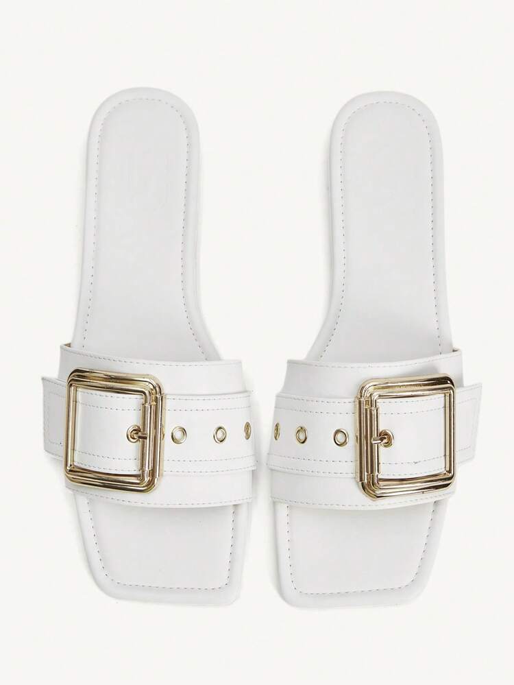 CUCCOO CHICEST Women Shoes Classic Fashion Women's Flat Sandals Buckle Design White Sandals Vacation Casual Comfortable Versatile Sandals Summer Shoes Wedding Shoes Bride Shoes