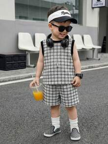 SHEIN Playful Pals 男婴夏季刺绣雪花背心T恤短裤套装 - 灰色 - 查看 8