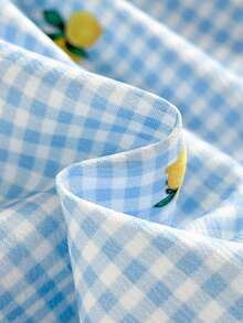 Vintaside Kids 1件女婴清新绿色格子荷叶袖连体衣。面料柔软舒适，可爱公主风休闲款式，适合春夏户外、旅行、日常穿着。 - 藍色 - 查看 10