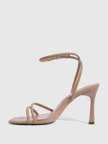 CUCCOO SZL Women Shoes Spring And Summer New Square Toe Thin High Heel Apricot Strip Ankle Strap Women's High Heel Sandals Simple Fashion Comfortable Versatile Sexy Party Women's Sandals Women's Shoes Summer Shoes - Apricot~ - View 4