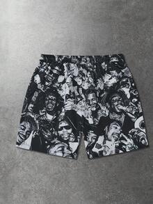 ROMWE MEN Street Life Pantalones cortos de hombre estampados, adecuados para primavera y verano - Negro - Ver 2