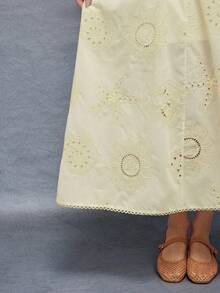 Summer Seashell Embroidered Bustier Sweetheart Neck Underwire Cups Drop Waist Ruffle Sides Fit & Flare Sleeveless Midi Dress Spring Beach Vacation - Light Yellow - View 5