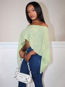 Steph T 女式休闲宽松不对称下摆衬衫，夏季款式 - 青檸色 - 查看 4