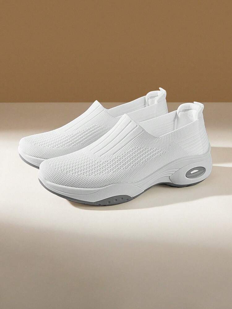 CUCCOO EASI Ladies Pedal Solid Color Textile Breathable Small Round Toe Flat Bottom Casual Sports Shoes Comfortable Daily Outdoor Casual Textile White Casual Sports Shoes Daily Outdoor