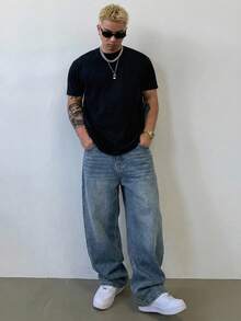 DAZY Men's Washed Vintage Blue Long Denim Jeans, Suitable For Spring And Autumn - Blue - View 3