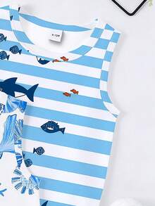 3pcs/Set Baby Boy Casual Holiday Ocean & Dinosaur Graphic, Striped Print Round Neck Tank Tops, Suitable For Spring/Summer, Beach, Vacation - Multicolor - View 4