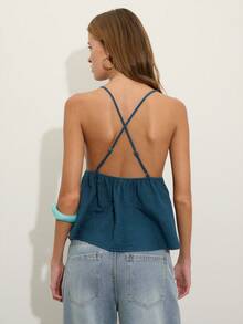 Nöista Áo hai dây họa tiết thêu, cổ chữ V sâu và eo thon gọn. Thích hợp cho mùa xuân, hè, lễ hội âm nhạc. - Màu xanh hải quân - Xem 2