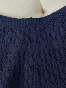 SHEIN Franclia 新款简约夏日度假风优雅镂空波浪领性感吊带修身连衣裙，撞色针织背心无袖毛衣两件套，春夏款 - 寶藍色 - 查看 6